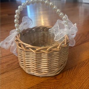 Wicker Basket with Pearl Handle and Ribbon